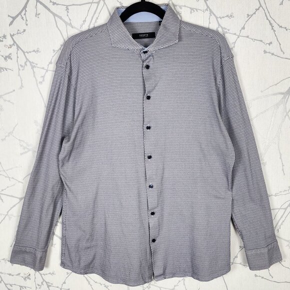 Desoto Blue Micro Print Jersey Knit Button Front Shirt Career - Picture 1 of 5